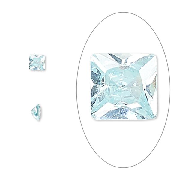 Gem, cubic zirconia, aqua blue, 4mm faceted square, Mohs hardness 8-1/2. Sold per pkg of 2. image number 0