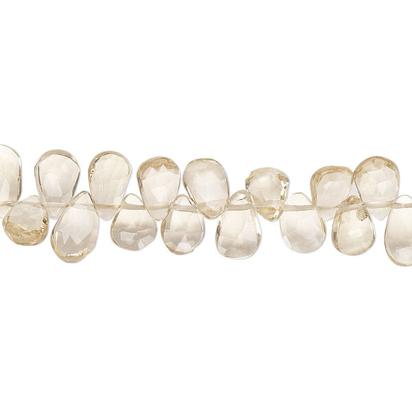 Champagne quartz 1pkg1, hand-cut top-drilled faceted puffed teardrop bead B+ grade, 9 inch 7x4mm-8x5mm image number 0