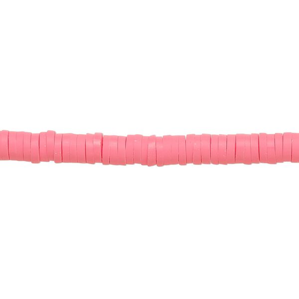 Bead, polymer clay, opaque bright pink, 4x1mm heishi. Sold per pkg of (2) 15-1/2" to 16" strands. image number 0