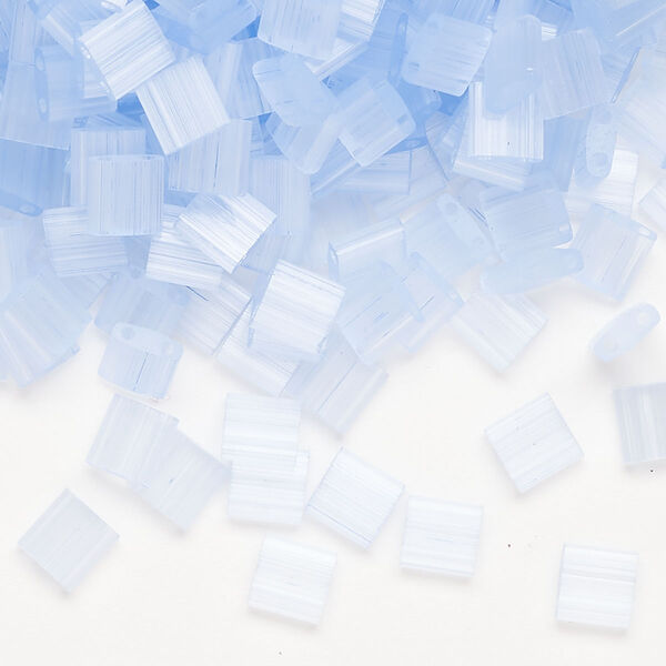 Seed bead, TILA®, glass, pkg/10g, 5mm full tila square, translucent silk luster blue (TL-2562-1). image number 0