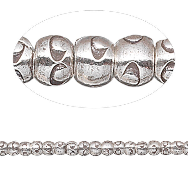 Bead, Hill Tribes, antiqued sterling silver, 3mm rondelle with circle design. Sold per 8-inch strand, approximately 70 beads. image number 0