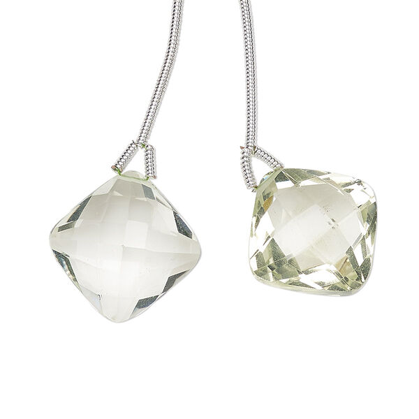 Lemon quartz 1pkg2, hand-cut top-drilled puffed faceted diamond bead B grade, 17mm image number 0