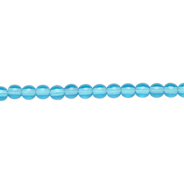 Bead, Czech glass druk, transparent turquoise blue, 4mm round. Sold per 15-1/2" to 16" strand. image number 0