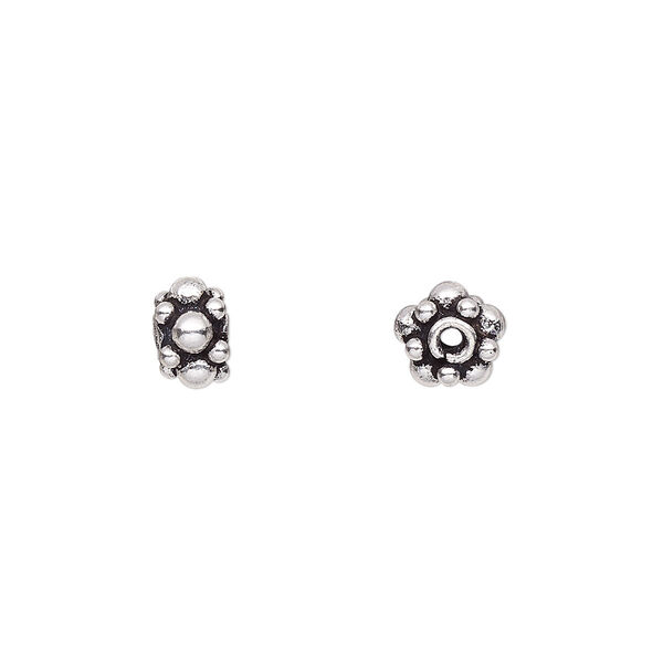Bead, antiqued sterling silver, 7x6mm beaded rondelle. Sold per 1-troy ounce pkg, approximately 25-35 beads. image number 0