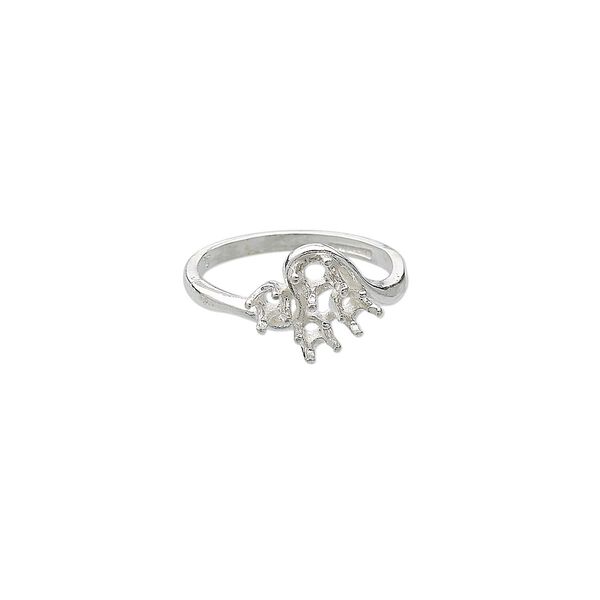 Ring, Sure-Set™, sterling silver, swirl band with (3) 3mm and (1) 3.5mm 4-prong round settings, size 8. Sold individually. image number 0