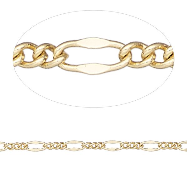 Chain, gold-finished brass, 3mm figaro. Sold per pkg of 5 feet. image number 0