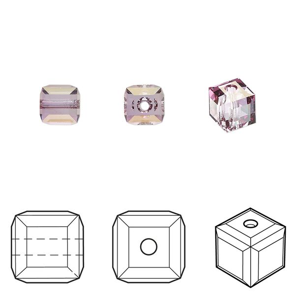 Bead 144pk dark rose, Swarovski® 6mm cube 5601 image number 0