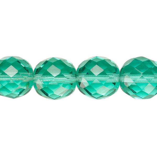Bead, Czech fire-polished glass, pkg/15-1/2 to 16 inches, 12mm faceted round, transparent light aqua, (60110). image number 0