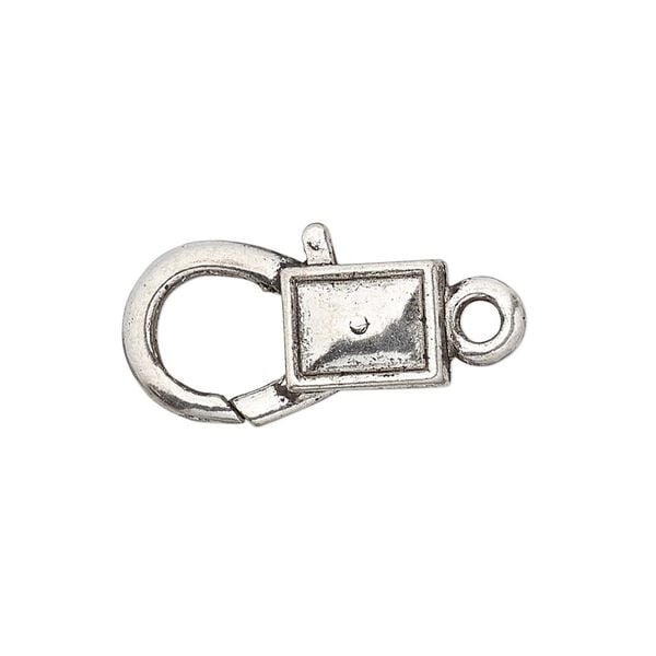Clasp, lobster claw, antique silver-plated "pewter" (zinc-based alloy), 22x12.5mm with double-sided smooth rectangle design. Sold per pkg of 8. image number 0