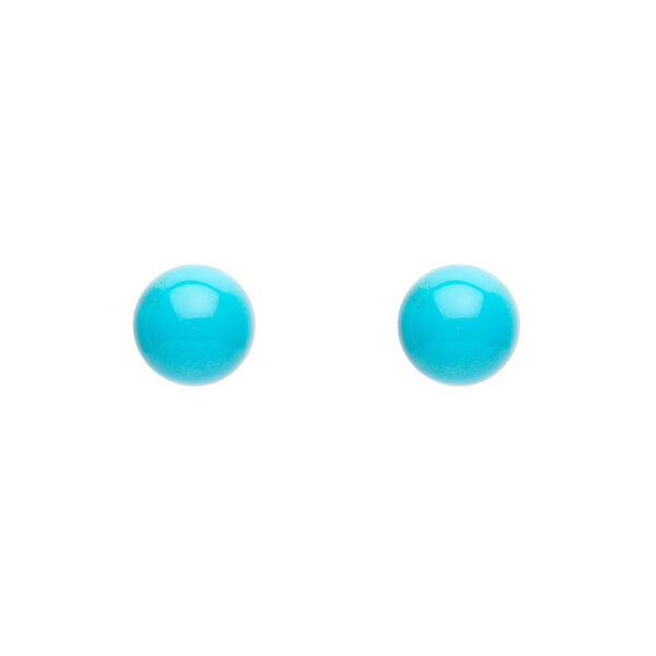 Bead, Sleeping Beauty turquoise (natural), 8mm half-drilled round, A- grade, Mohs hardness 5 to 6. Sold per pkg of 2. image number 0