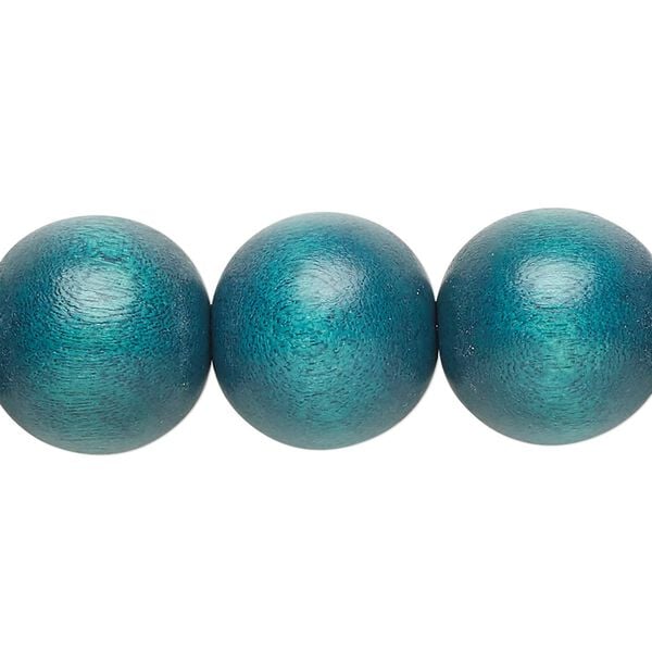 Bead, Taiwanese cheesewood (dyed / waxed), teal, 15-16mm round. Sold per 15-1/2" to 16" strand. image number 0