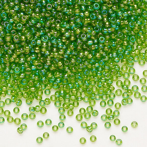 Seed bead, Preciosa Ornela Czech glass, pkg/50g, #11 rocaille, translucent rainbow lime green, (51430). image number 0