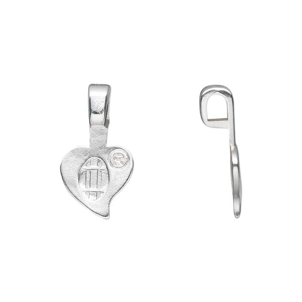 Bail, Aanraku®, glue-on, silver-plated "pewter" (zinc-based alloy), 22x11mm with 11mm heart flat base. Sold per pkg of 5. image number 0