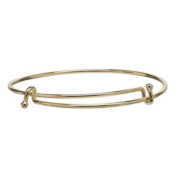 Bracelet, bangle, gold-finished steel, 2mm wide with 3mm ball, adjustable from 7-1/2 to 8 inches. Sold individually. image number 0