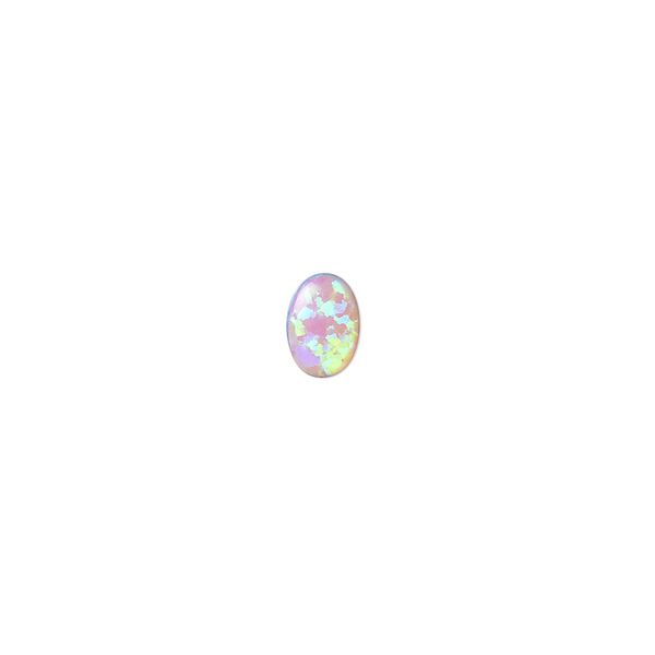 Cabochon, "opal" (silica and epoxy) (man-made), pink, 7x5mm calibrated oval. Sold per pkg of 2. image number 0