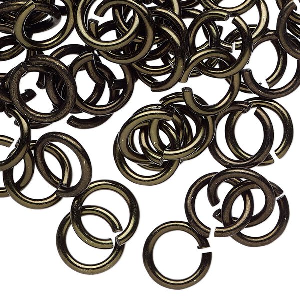 Jump ring, anodized aluminum, black, 10mm round, 6.8mm inside diameter, 14 gauge. Sold per pkg of 100. image number 0