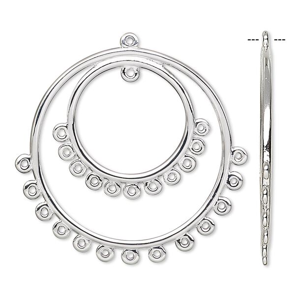Focal, silver-plated brass, 30mm double hoop round with 25 loops. Sold per pkg of 4. image number 0