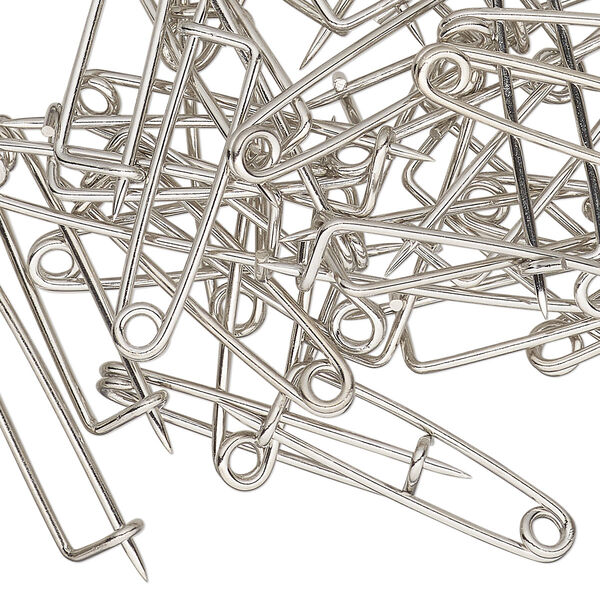 Pin back, silver-finished brass, 1 inch. Sold per pkg of 100. image number 0