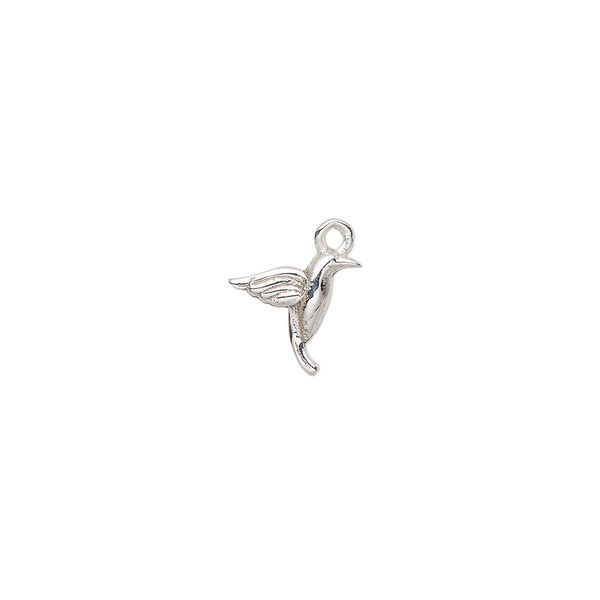 Charm 1pk1 brass, 9x8.5mm hummingbird, silver plate image number 0