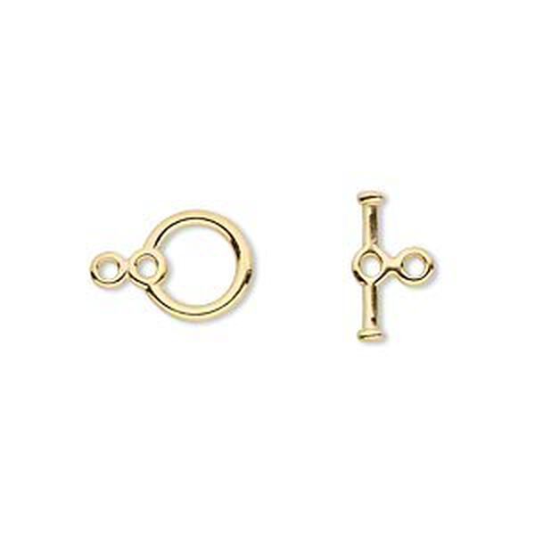 Clasp, toggle, gold-plated "pewter" (zinc-based alloy), 9mm round with double loops. Sold per pkg of 10. image number 0