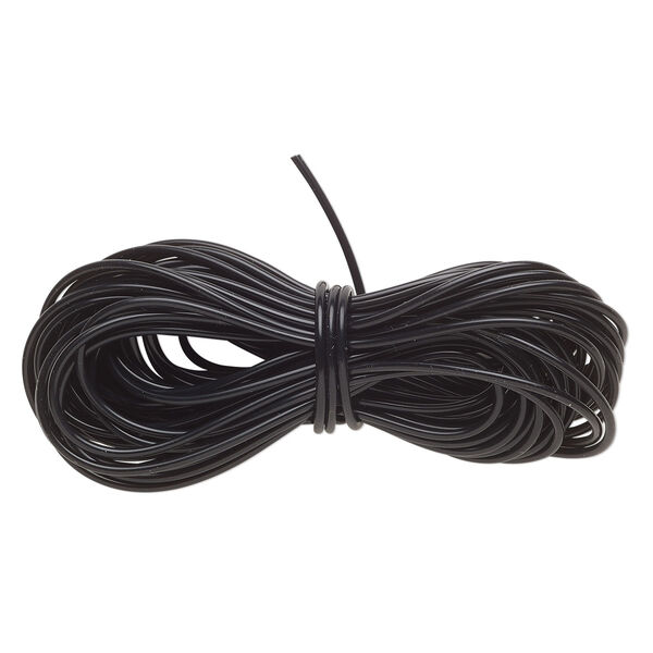 Cord, silicone, black, 2mm round tube. Sold per 25-foot section. image number 0