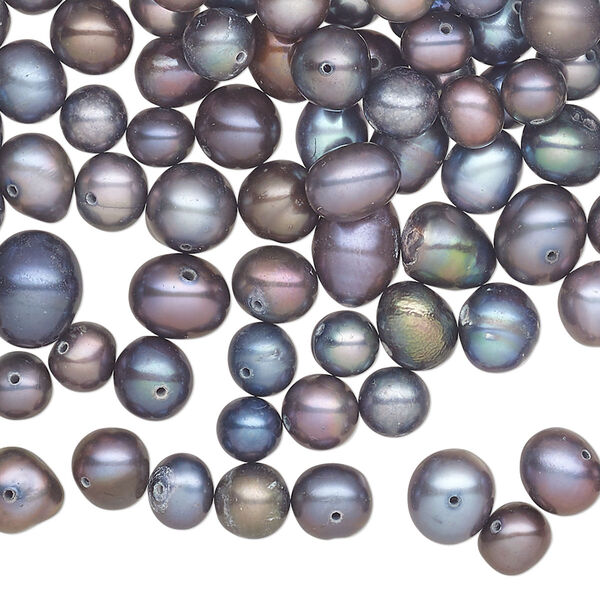Pearl mix, cultured freshwater (dyed), dark peacock, 5-8mm mixed shape, D grade, Mohs hardness 2-1/2 to 4. Sold per 2-ounce pkg. image number 0