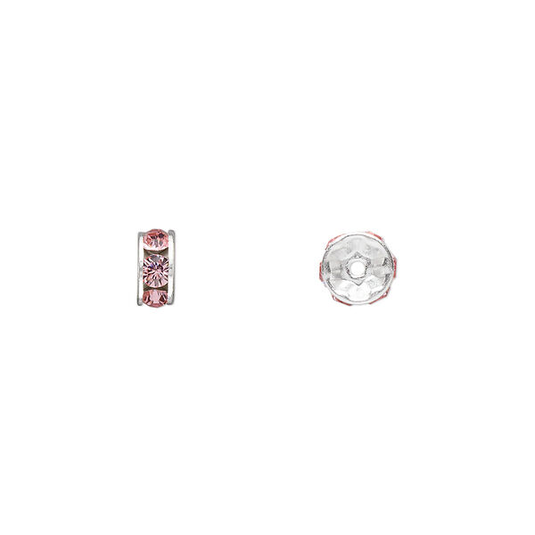 Bead 4pk light rose silver plate, Crystal Passions® 6x3.5mm rondelle 77506 image number 0