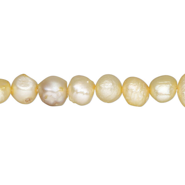 Pearl, cultured freshwater (dyed), dark golden wheat, 6-7mm flat-sided potato, D grade, Mohs hardness 2-1/2 to 4. Sold per 16-inch strand. image number 0