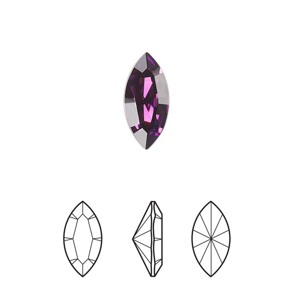 Fancy stone 2pk amethyst foil back, Crystal Passions® 15x7mm navette 4228 image number 0