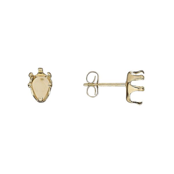Earstud 1pkg2 Snap-Tite® 14Kt gold-filled, 7x5mm pear 6-prong setting / earnuts, 1 pair image number 0