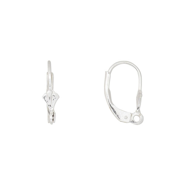 Ear wire, sterling silver-filled, 16mm leverback with 8x4mm leaf and open loop. Sold per pair. image number 0