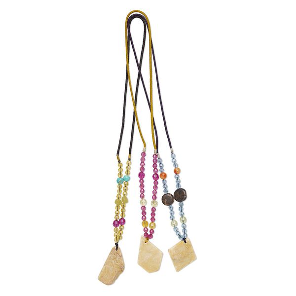 Multi-gemstone / acrylic / glass 1pkg3, mixed shape pendant necklace mix continuous loop 20-24 inch 40x32mm-50x35mm image number 0