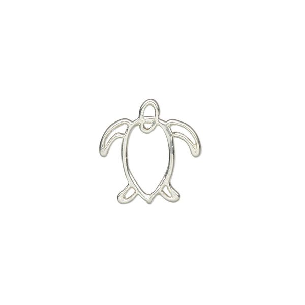 Charm Amoracast® 1pkg1 sterling silver, 15x15mm double-sided open turtle image number 0