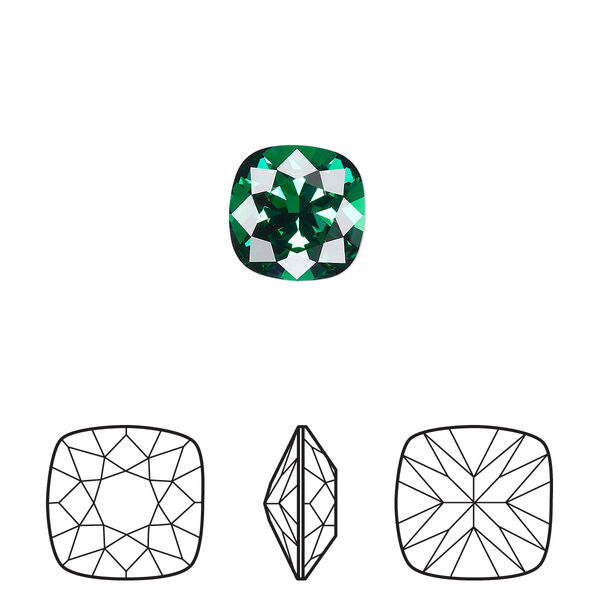 Fancy stone 2pk majestic green foil back, Crystal Passions® 10mm cushion 4470 image number 0