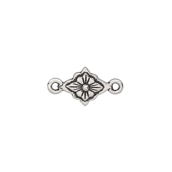 Link, TierraCast®, antique silver-plated pewter, 12x10mm double-sided scalloped diamond with reina flower design. Sold per pkg of 2. image number 0