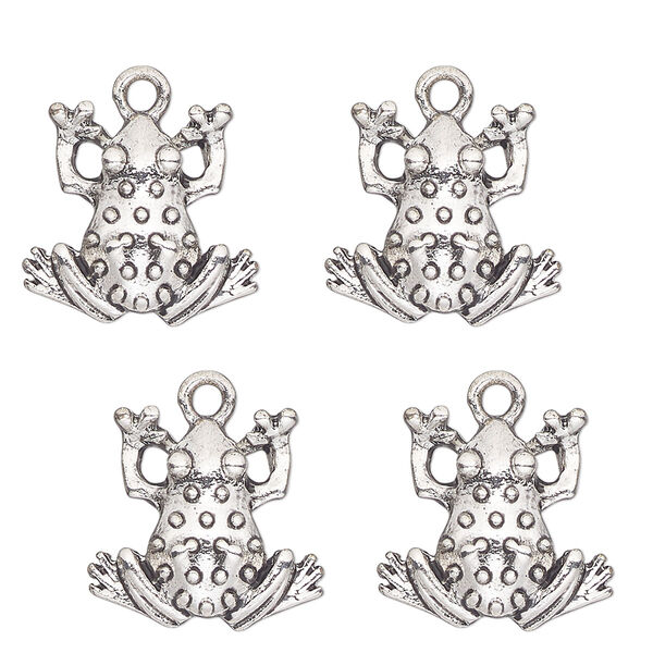 Charm, antique silver-finished "pewter" (zinc-based alloy) , 16x14mm single-sided frog. Sold per pkg of 4. image number 0