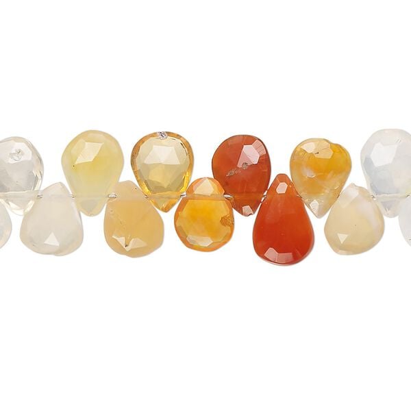Fire opal 1pkg1, hand-cut top-drilled faceted puffed teardrop bead natural 8 inch 9x7mm-11x8mm image number 0