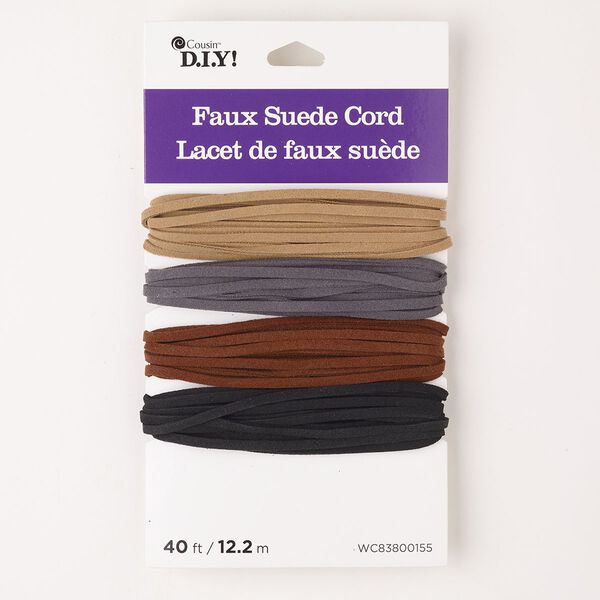 Cord, faux suede, pkg/(4) 10 feet, assorted colors, 3mm flat. image number 0