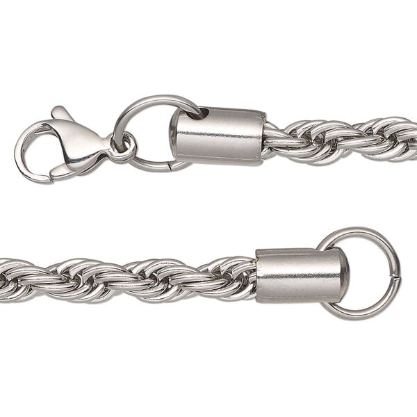Chain, stainless steel, 4.9mm French rope, 18 inches with lobster claw clasp. Sold individually. image number 0