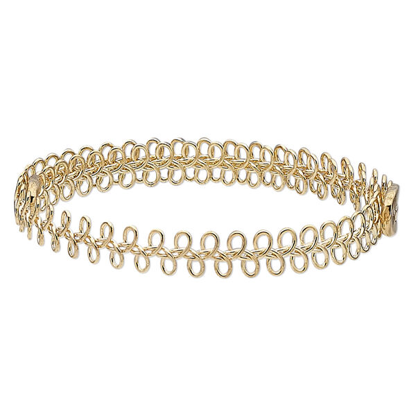 Bracelet component, gold-finished carbon steel memory wire, 8mm wide with 120 loops, adjustable from 8 to 9 inches. Sold individually. image number 0