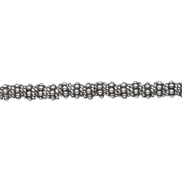 Bead, antiqued sterling silver, 4x3mm beaded rondelle. Sold per 1-troy ounce pkg, approximately 140-160 beads. image number 0