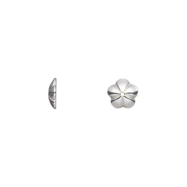 Bead cap, sterling silver, 7x2mm flower, fits 7-14mm bead. Sold per pkg of 6. image number 0