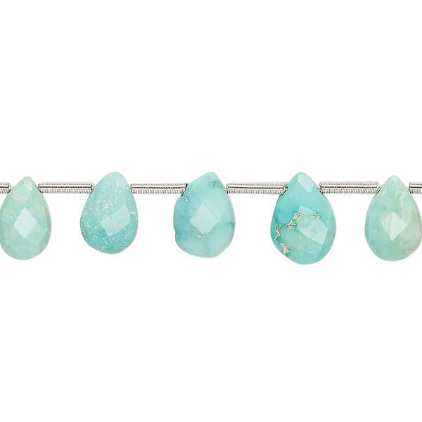Imperial crown turquoise 1pkg17, hand-cut top-drilled faceted puffed teardrop bead natural 7x5mm-9x7mm image number 0
