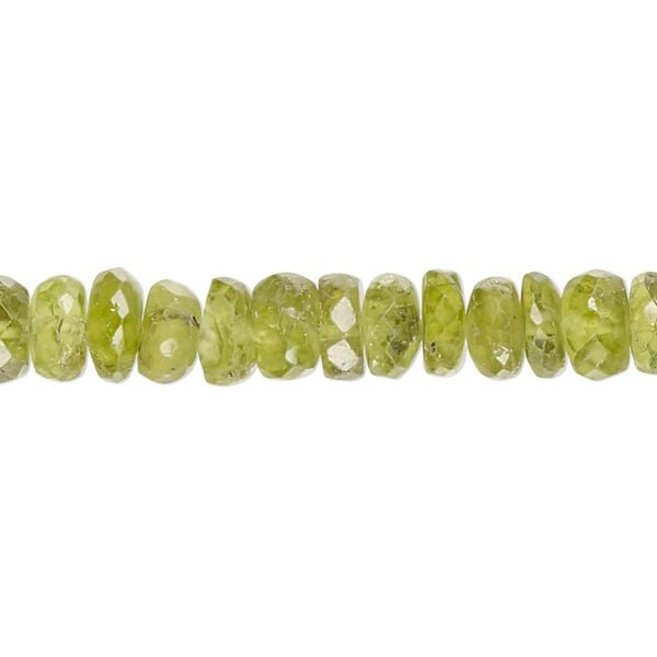 Peridot 1pkg1, hand-cut faceted rondelle bead natural 14 inch 7x2mm-8x6mm image number 0