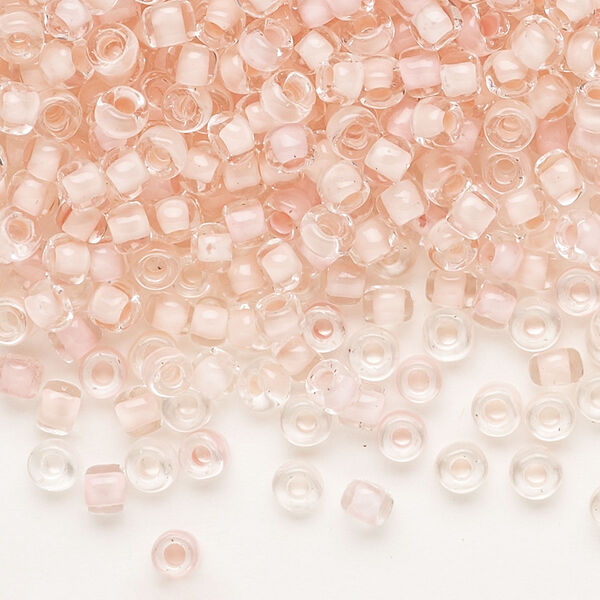Seed bead, Dyna-Mites™, glass, translucent inside color peppermint pink, #6 round. Sold per 40-gram pkg. image number 0