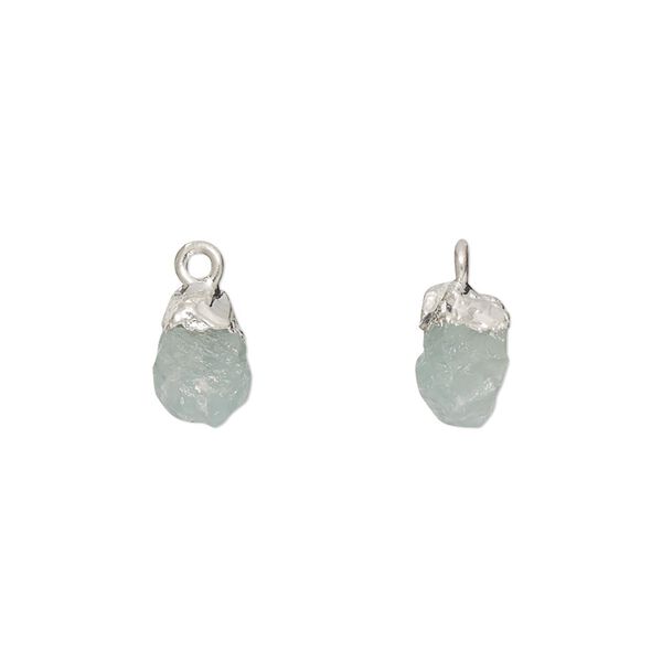 Aquamarine / sterling silver 1pkg1, hand-cut electro-coated nugget drop 8x5mm-9x7mm image number 0