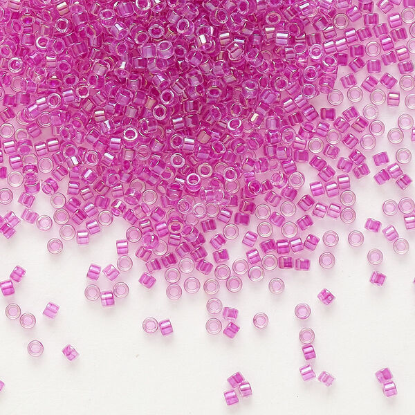 Seed bead, Delica®, glass, pkg/50g, #11 round, translucent light fuchsia-lined luster crystal clear (DB-0074). image number 0