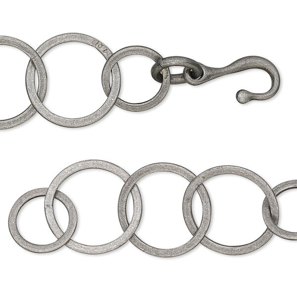 Chain, antique silver-plated brass, 14mm flat round cable, 6-1/2 inches with hook-and-eye clasp. Sold individually. image number 0