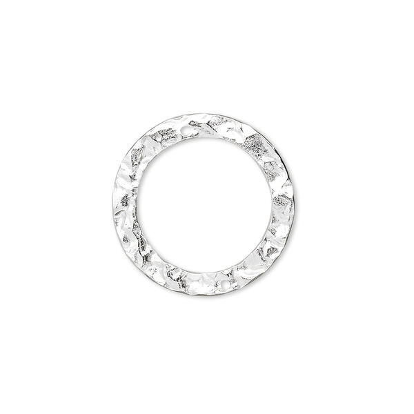 Link, sterling silver, 20mm hammered open round. Sold per pkg of 2. image number 0