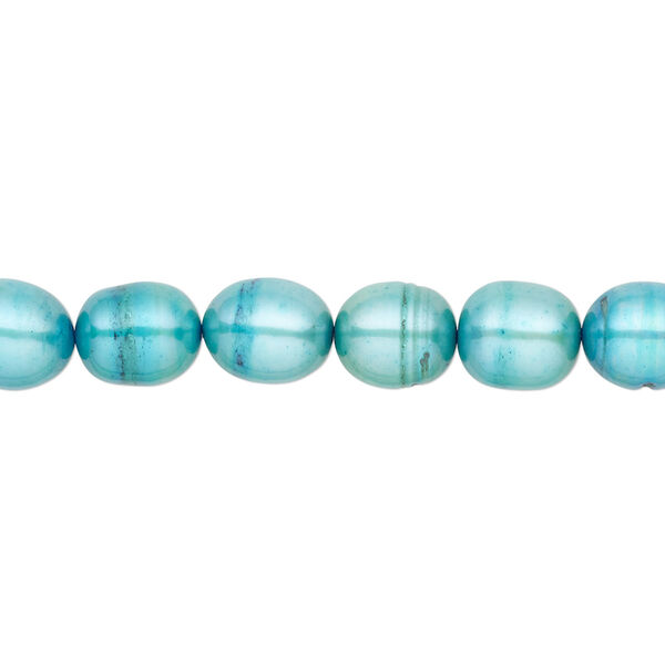 Pearl, cultured freshwater (dyed), teal and dark teal, 6-7mm rice, C- grade, Mohs hardness 2-1/2 to 4. Sold per 15-inch strand. image number 0